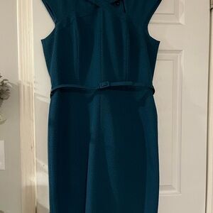David Meister Blue Sheath Dress with Flutter Cap Sleeves
